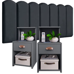 Kit Cabeceira Modular Nuvem e Criado Mudo Cléo com Gaveta e Prateleira. Painel de Cama Box Solteiro/Casal - Cores Varias