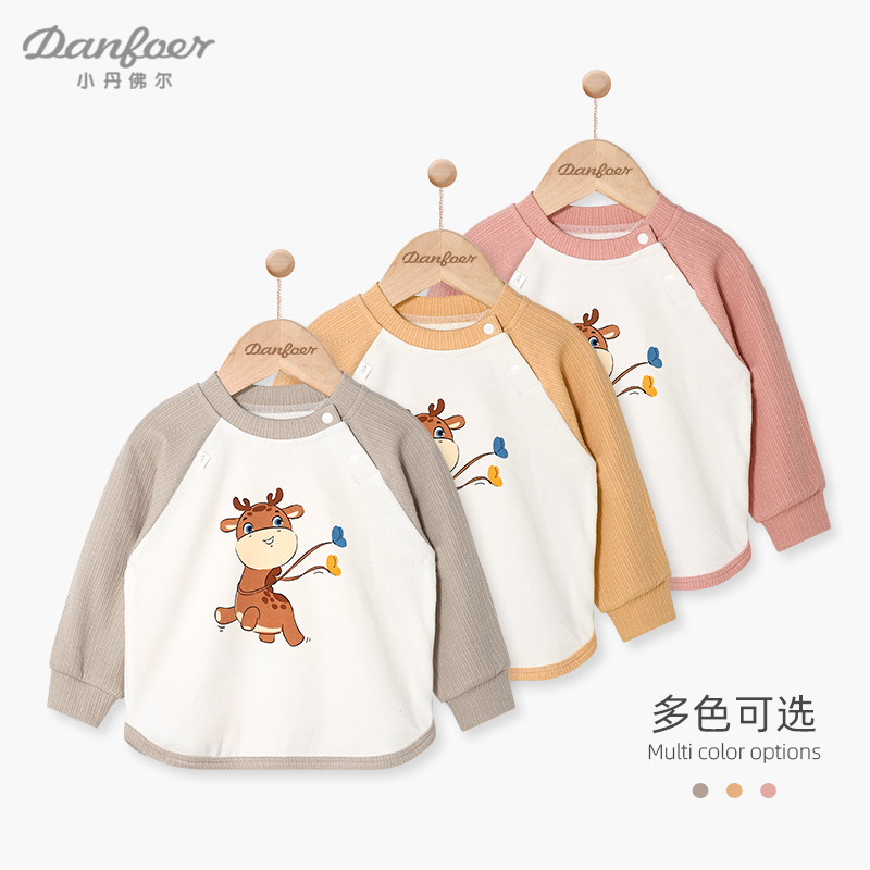 Little Denver Camiseta de manga comprida de algodão puro para bebês meninas versão coreana crianças com bloqueio de core