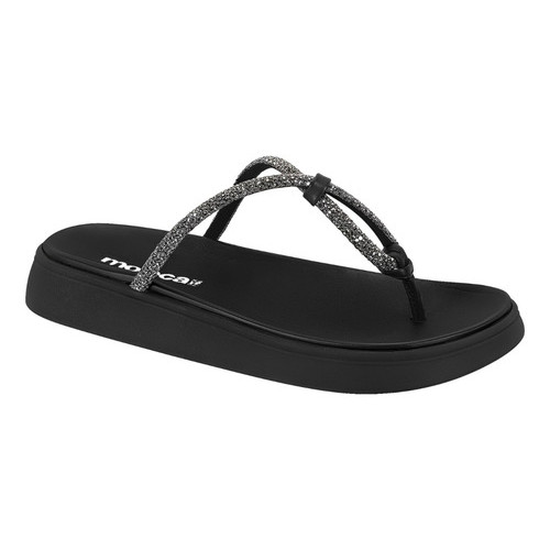 Chinelo Feminino Moleca Flatform Tiras Strass Sintetico Conforto Leve Macio Casual Diario Elegante