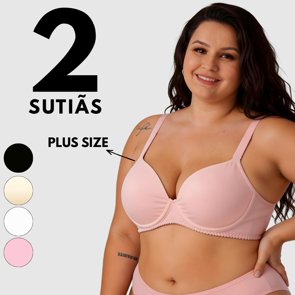 Kit 2 Sutiãs Plus Size Com Bojo Alça Reforçada Alta Sustentação