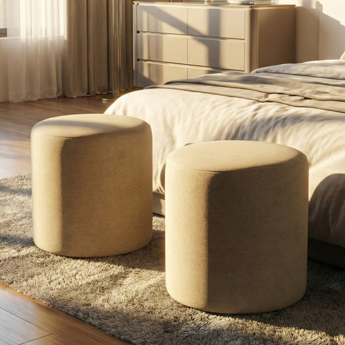 Conjunto 2 Puffs Banqueta Quarto Decorativo Moderno Estofado Viena Espuma D18