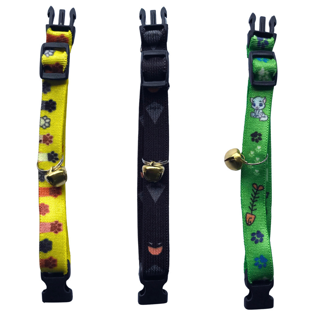 Kit 3 Coleiras de Elástico para Gatos – Ajustáveis, com Guizo ou Pingente Variado