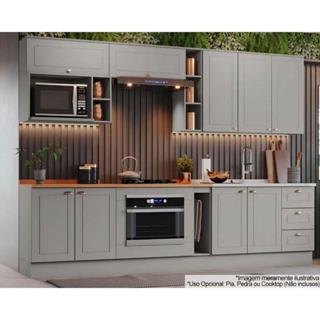 Cozinha Modulada Henn Americana Completa 12 Peças (5Aéreos+4Balcões+3Complementos) CZ314 Cinza-Henn em Oferta na Shopee