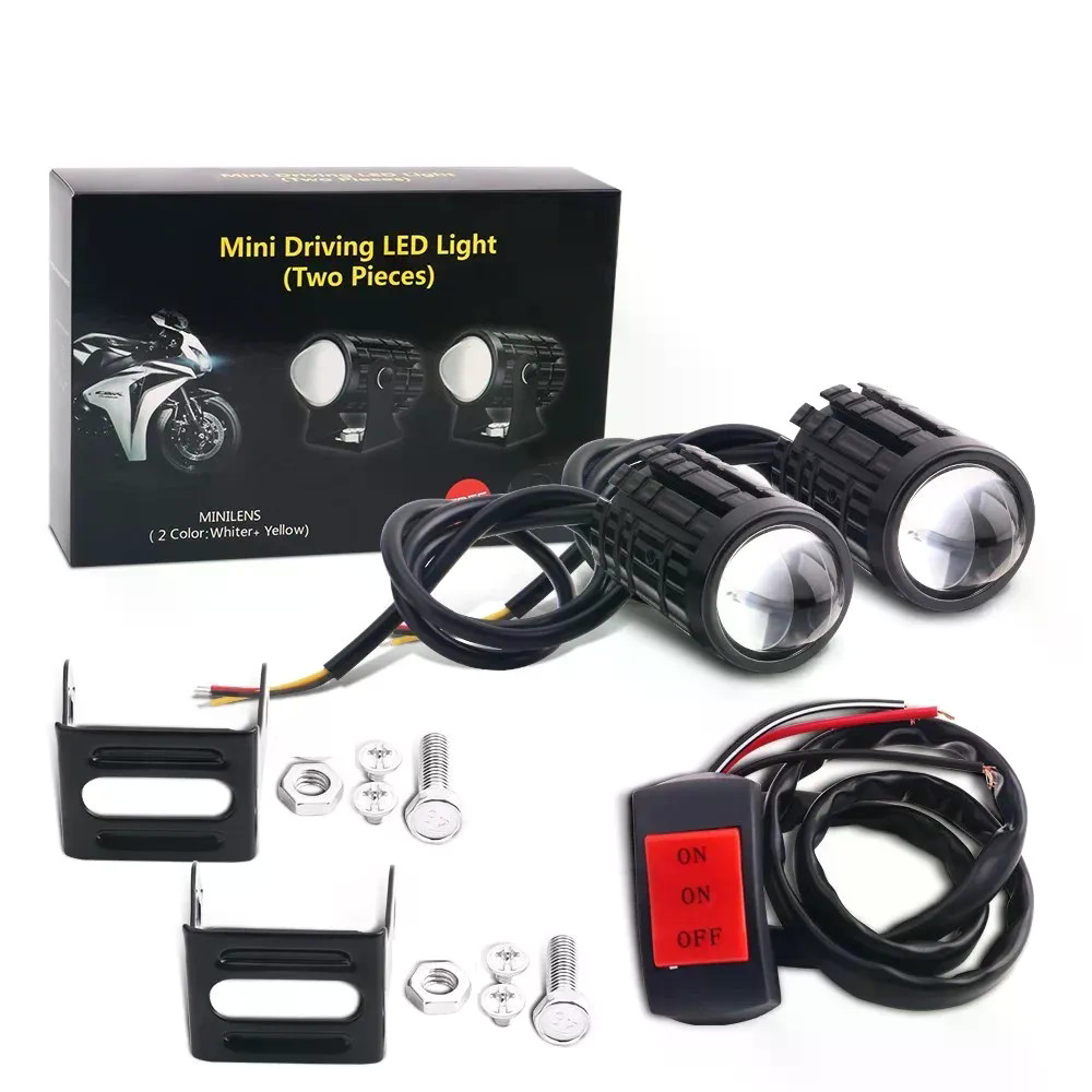 Universal Motocicleta LED Farol Lente Do Projetor Dupla Cor ATV Scooter Lâmpada De Condução Luz Nevoeiro Auxiliar Holofo em Oferta na Shopee