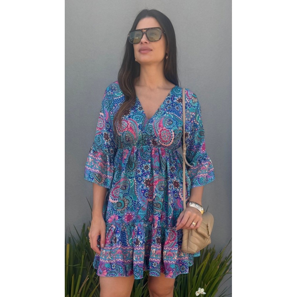 Vestido Estampado Adele Turquesa