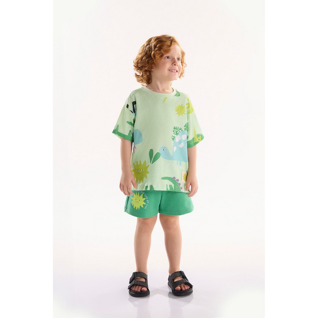 Conjunto Infantil para Menino Dino com Camiseta e Short Três e Já