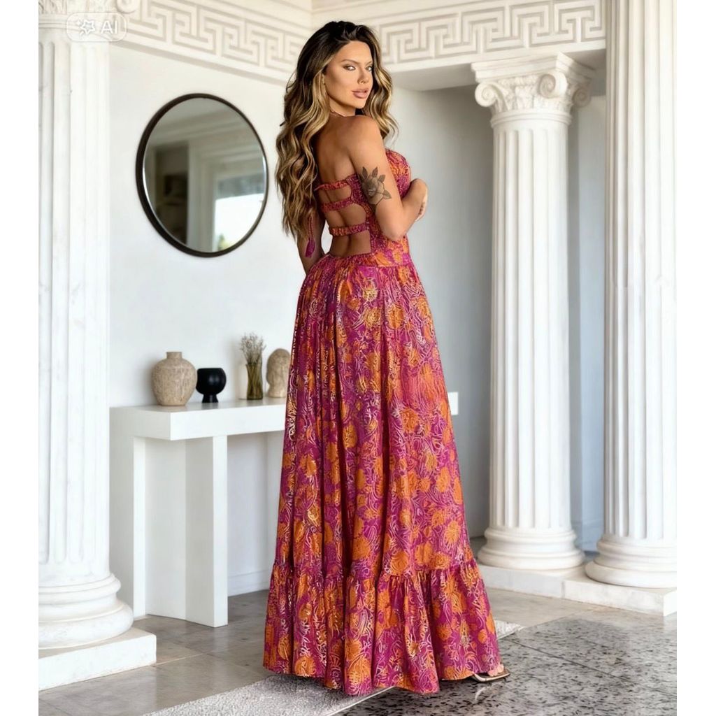 Vestido feminino SEDA Com lastex no busto e costa aberta COM TIRAS, veste plus size