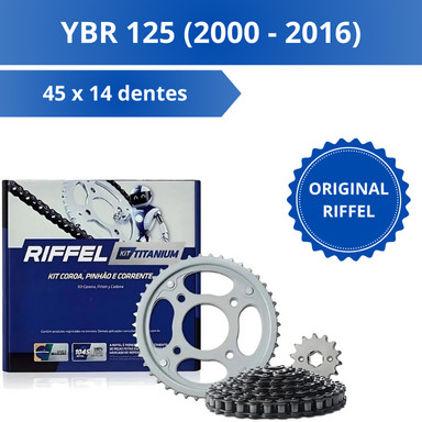 Kit Relação Transmissão YBR 125 2000 a 2016 – Riffel Titanium Aço 1045 em Oferta na Shopee