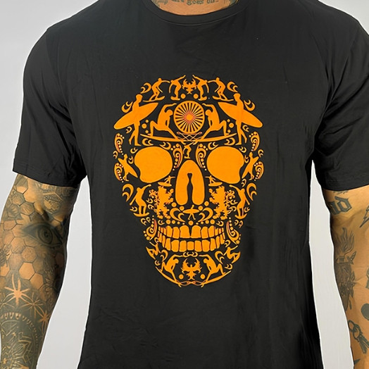 Camiseta Unissex Caveira Mexicana Tribal Velha Guarda 100% Algodão Caveira Colorida Dia Dos Mortos