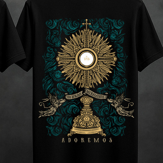 Camiseta Básica Masculina Santíssimo Sacramento Moda Religiosa Blusa 100% Algodão Lançamento
