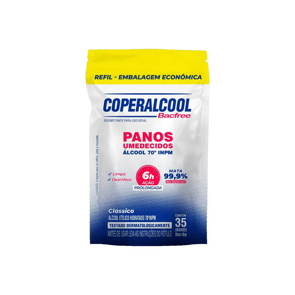 Lenço Umedecido Álcool 70° Clássico Refil com 35 Lenços Coperalcool