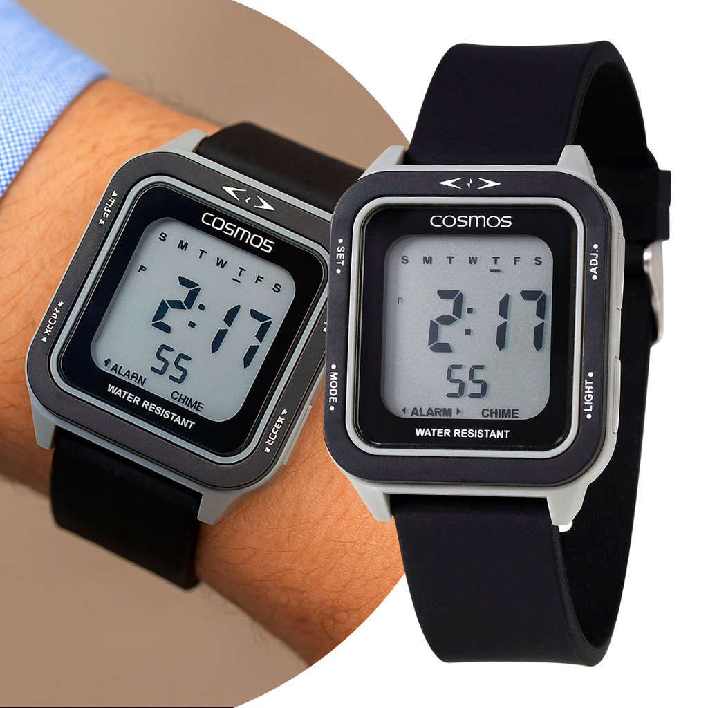 Relógio Masculino Digital Preto Quadrado com Pulseira de Silicone à Prova D' Água Cosmos Original