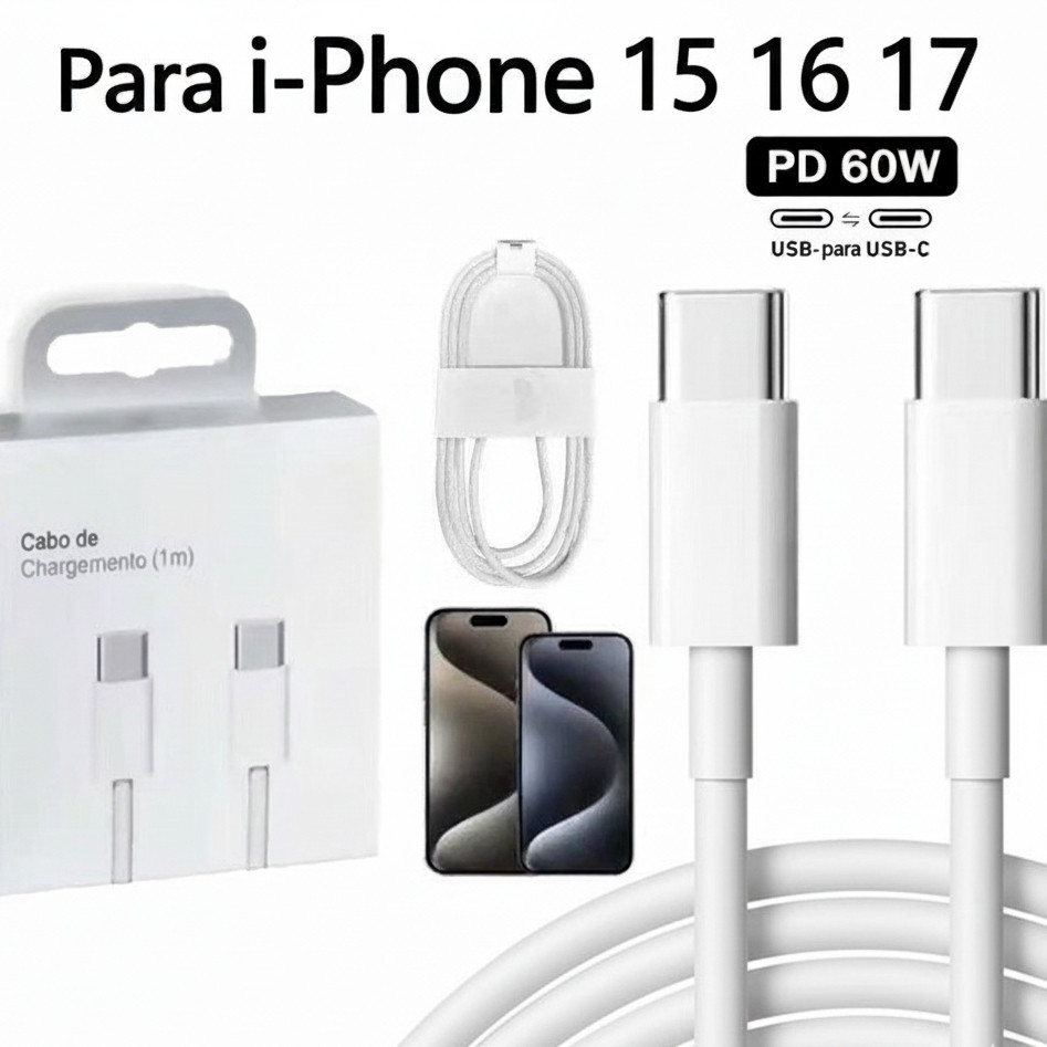 Cabo de iPhone USB-C + cabo tipo c para iPhone 15 16 17