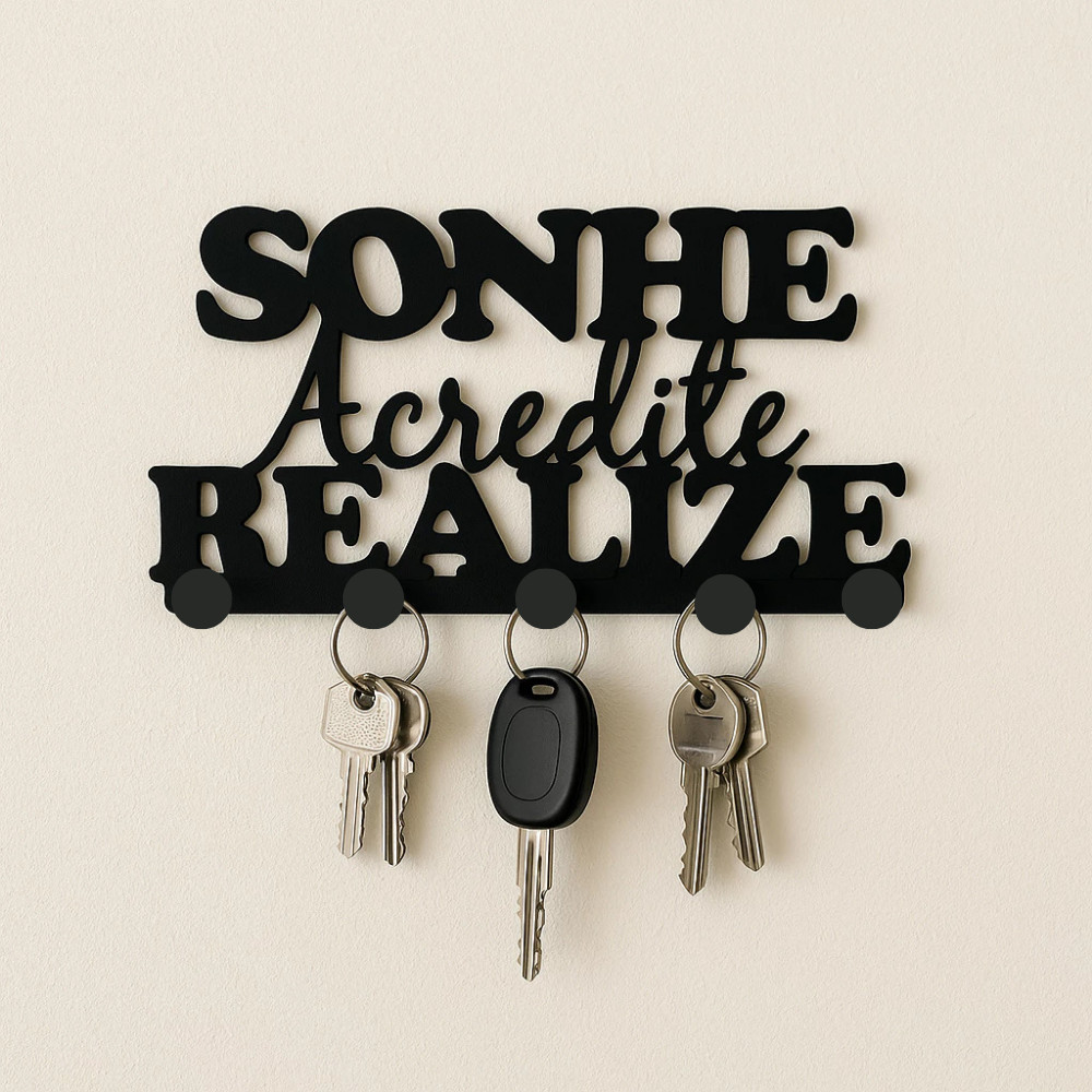 Porta Chave Parede Home Decorativo SONHE E REALIZE Multiuso Organizador Casa Sala Cabide Cabideiro