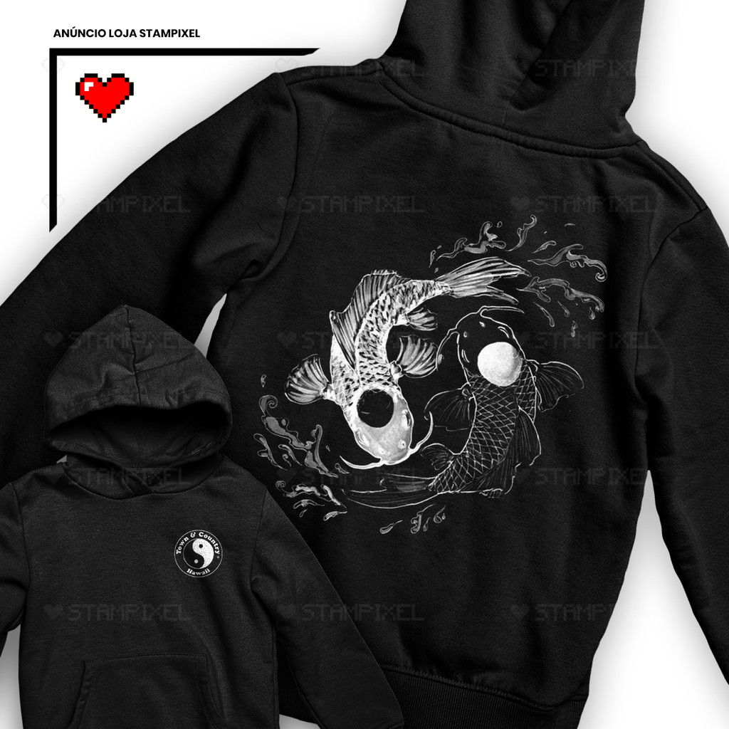 Moletom Canguru Yin Yang Carpas Town E Country Hawaii Frente E Verso Mandrake Streerwear Blusa De Frio