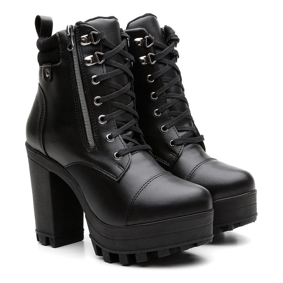 Coturno Feminino Tratorado Cano Curto Salto Alto Bota Macia Moderno