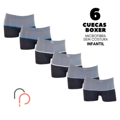 Kit 6 Cuecas Boxer INFANTIL ESTAMPADA Sem Costura em Microfibra RP