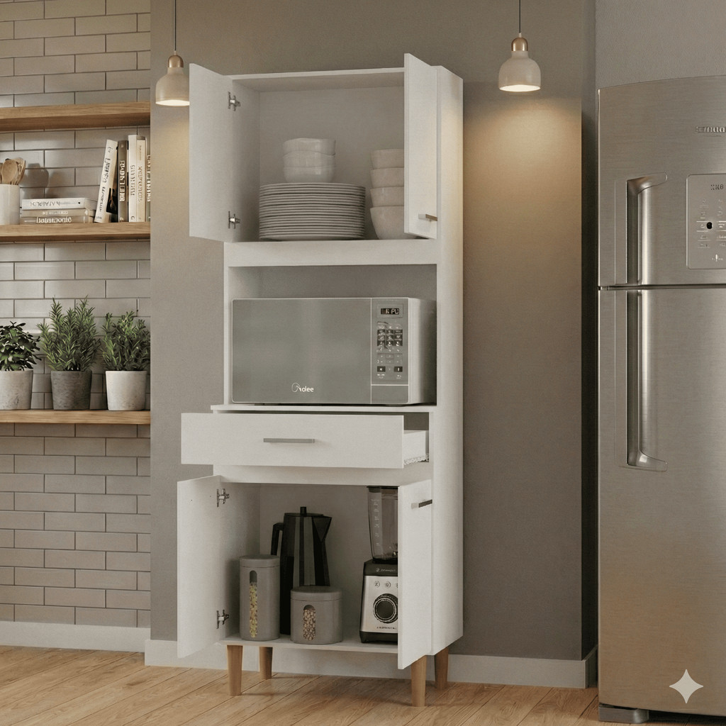 Armário de Cozinha Paneleiro Alto com Espaço para Micro-ondas em Oferta na Shopee