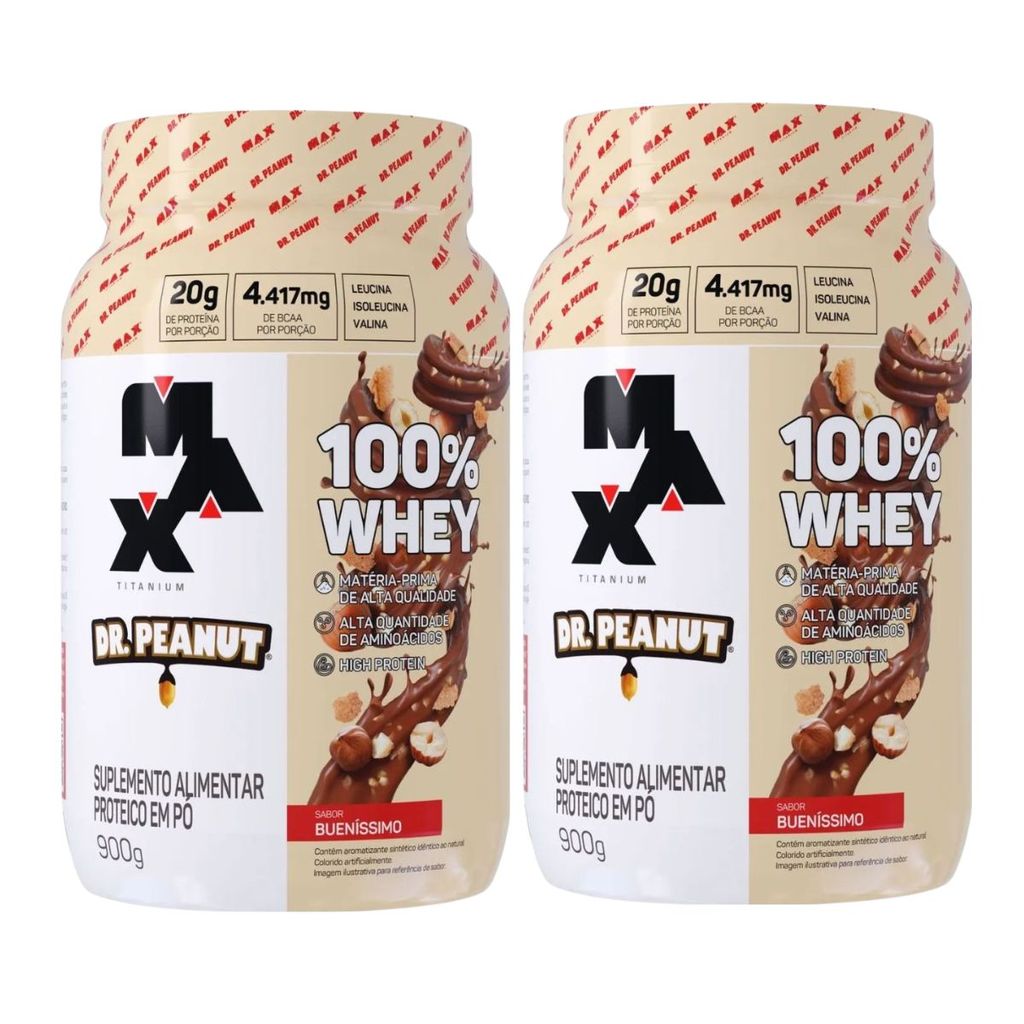 Kit 2 Whey Protein Dr Peanut 100% Bueníssimo 20g de Proteína 900g Max Titanium