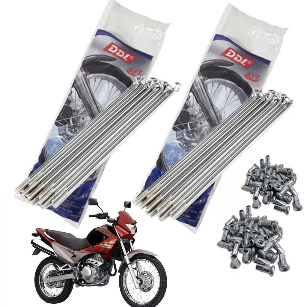 Jogo Raios Roda Dianteira + Traseira Falcon 400 DDL 4MM Cromados em Oferta na Shopee