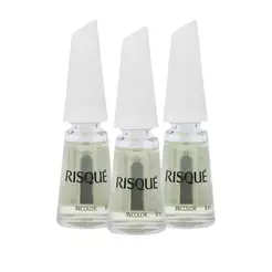 Kit 3 Esmaltes Risqué Natural Incolor Cobertura Hidratante Manicure