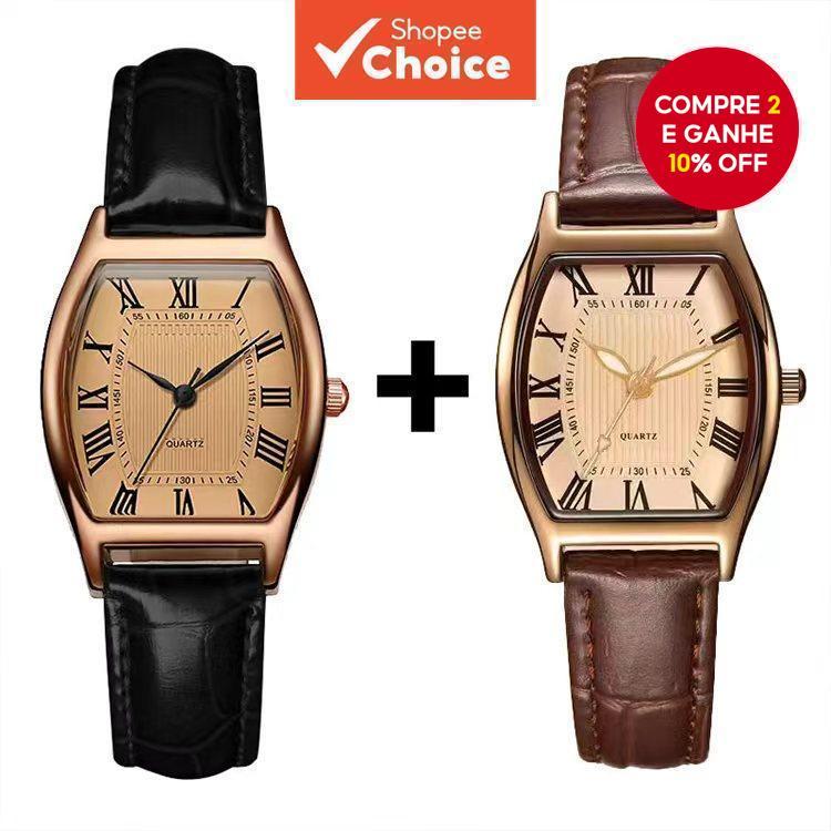 [Compre 1 Leve 1 Grátis] Estiloso Relógio Feminino | Pulseira de Couro Marrom Retrô Quartz Reloj