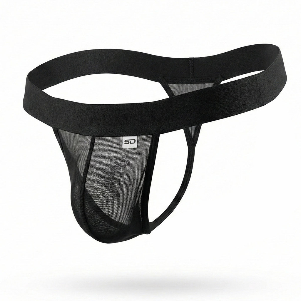 Cueca Fio Masculina Sexy Tanguinha Tela Preta Transparente Lingerie Gay, Travesti, Drag, Confortável e Ousada