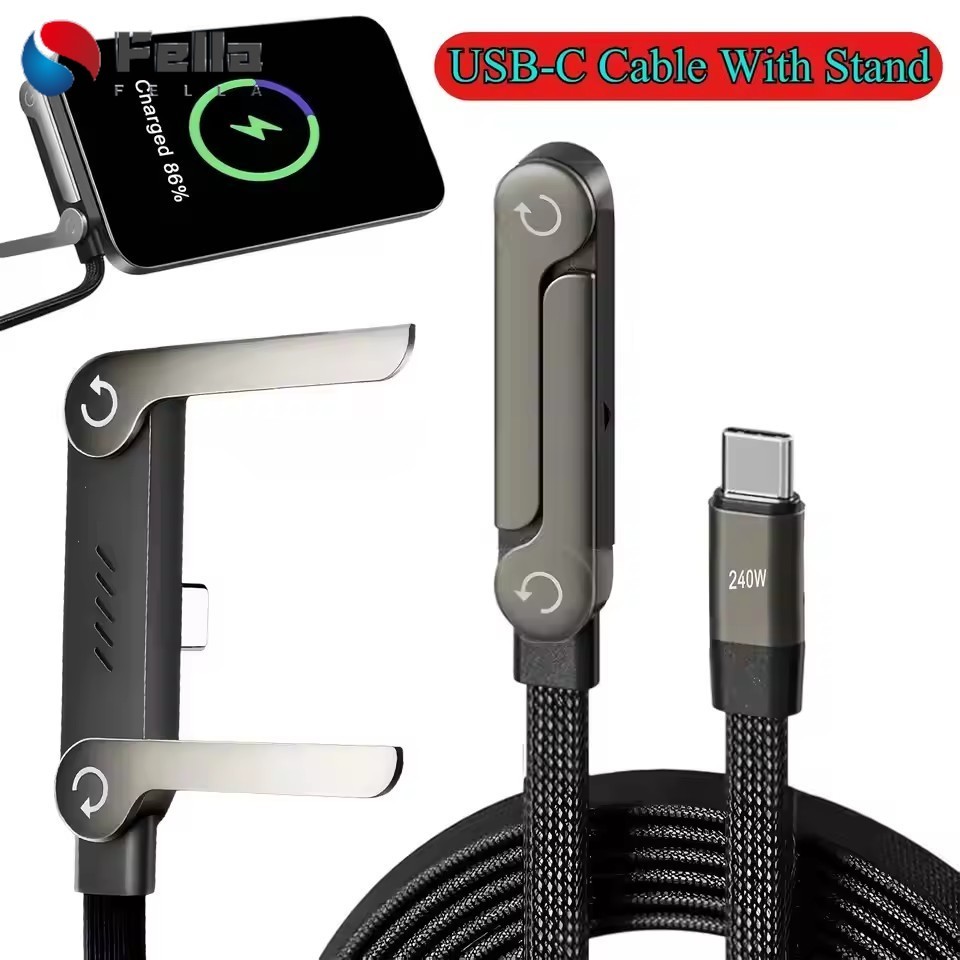 Cabo De Carregamento Para Jogos Com Suporte | USB C De Carga Rápida De 240 W , Dobrável Telefone Visualização Vertical/H