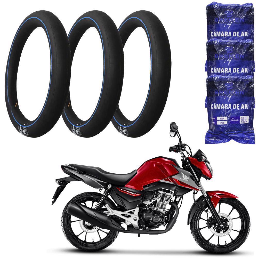 Câmara de Ar Pneu Aro 18 Moto CG TITAN FAN com 3 UNI 8454 BREMEN