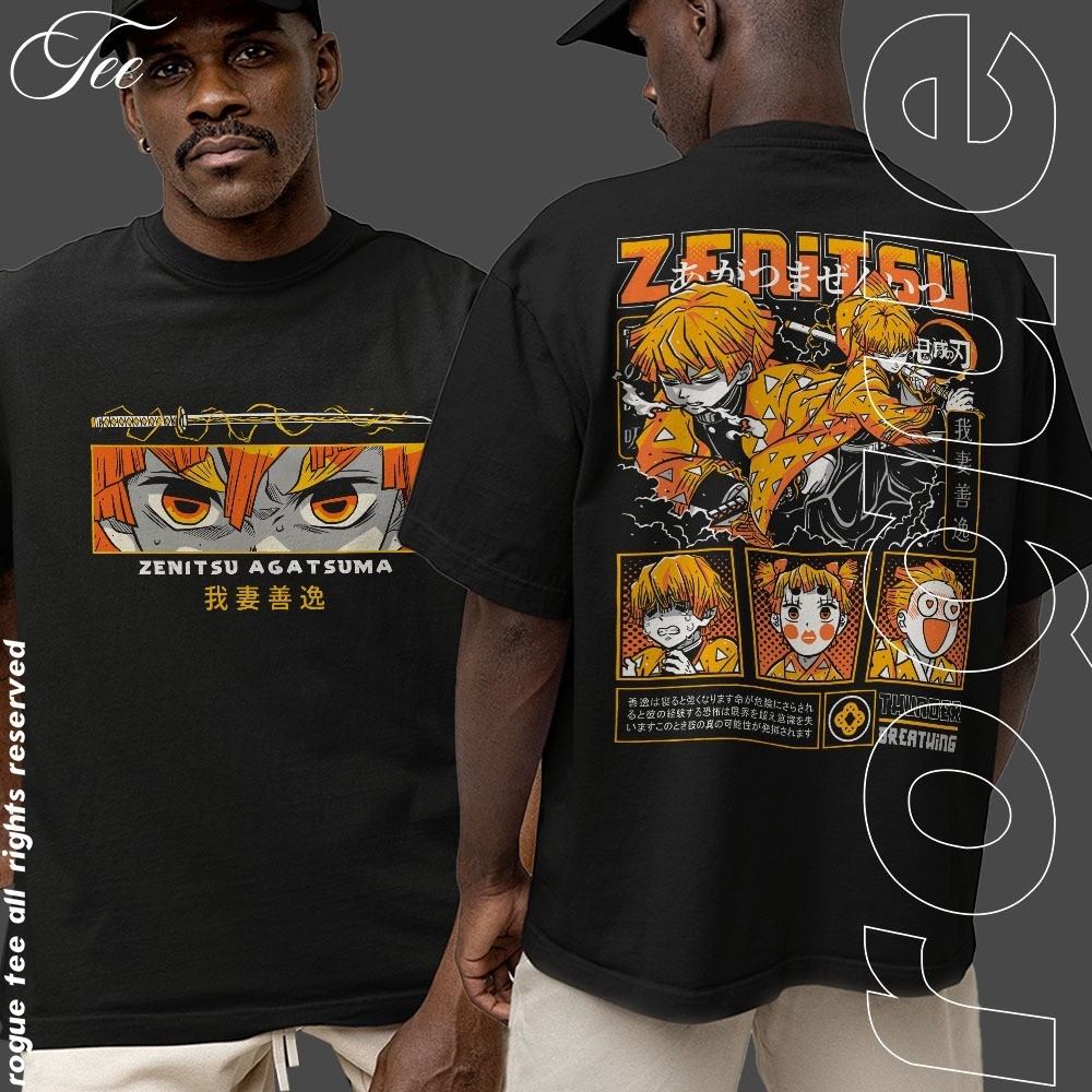Camiseta Basica e OVERSIZED Zenitsu Agatsuma Breathing Thunder Eyes Lighting Demon Slayer Anime Unissex ENVIO RAPIDO