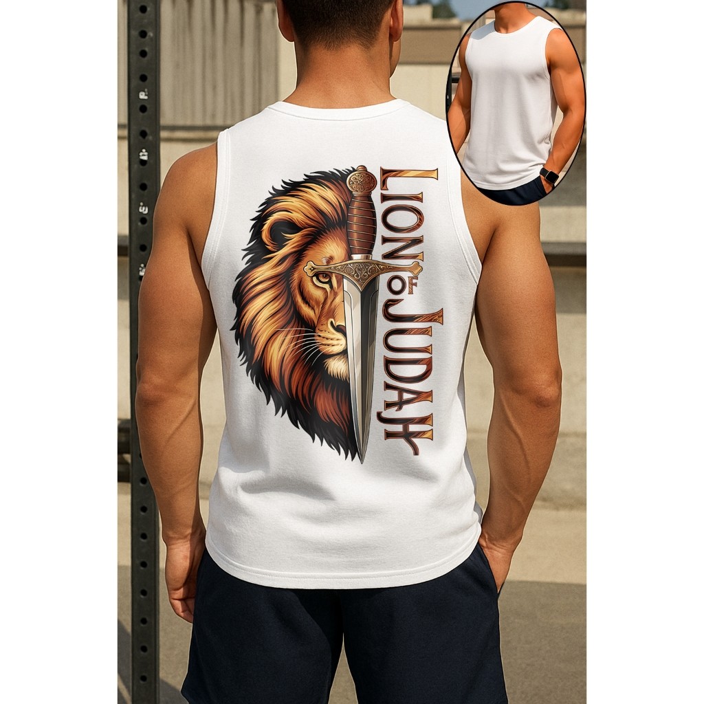 Regata Masculina Lion Of Judah Cavada 100% Algodão Cavada  Leao de Juda Cristã Academia Treino Verão