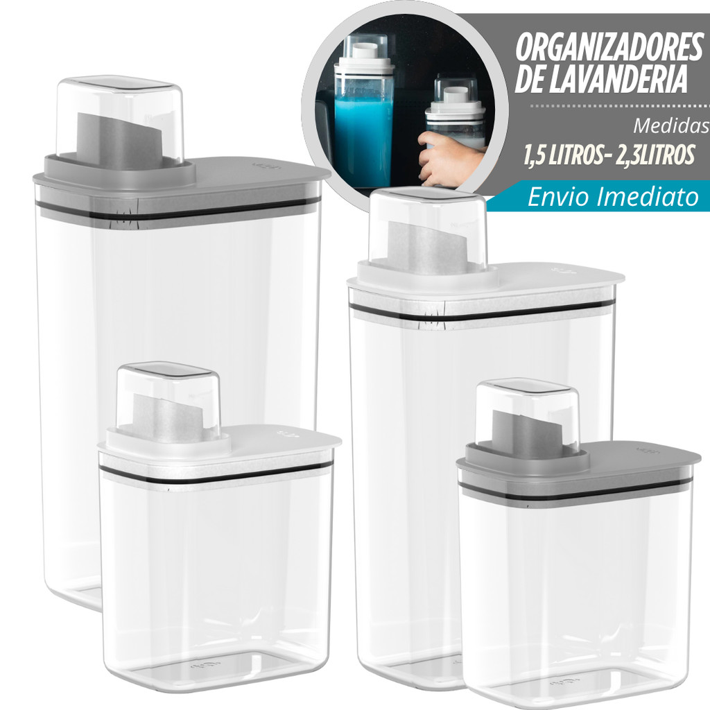 Kit Dispenser Organizador de Lavanderia 2,3 + 1,5 L Acrílico sabão liquido, Amaciante, Sabonete Líquido
