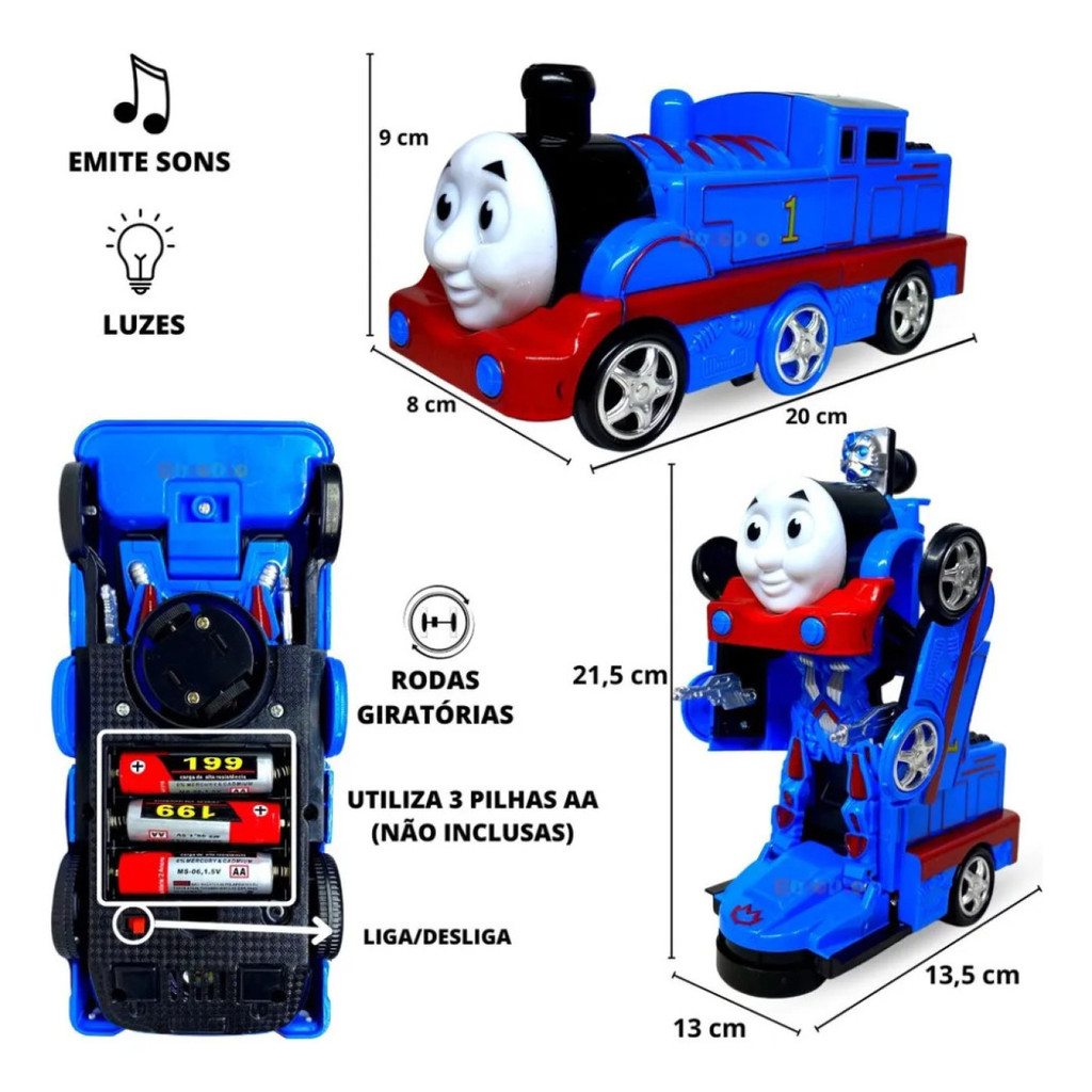Trenzinho Thomas Vira Robô Transformers com Som, Luz etc