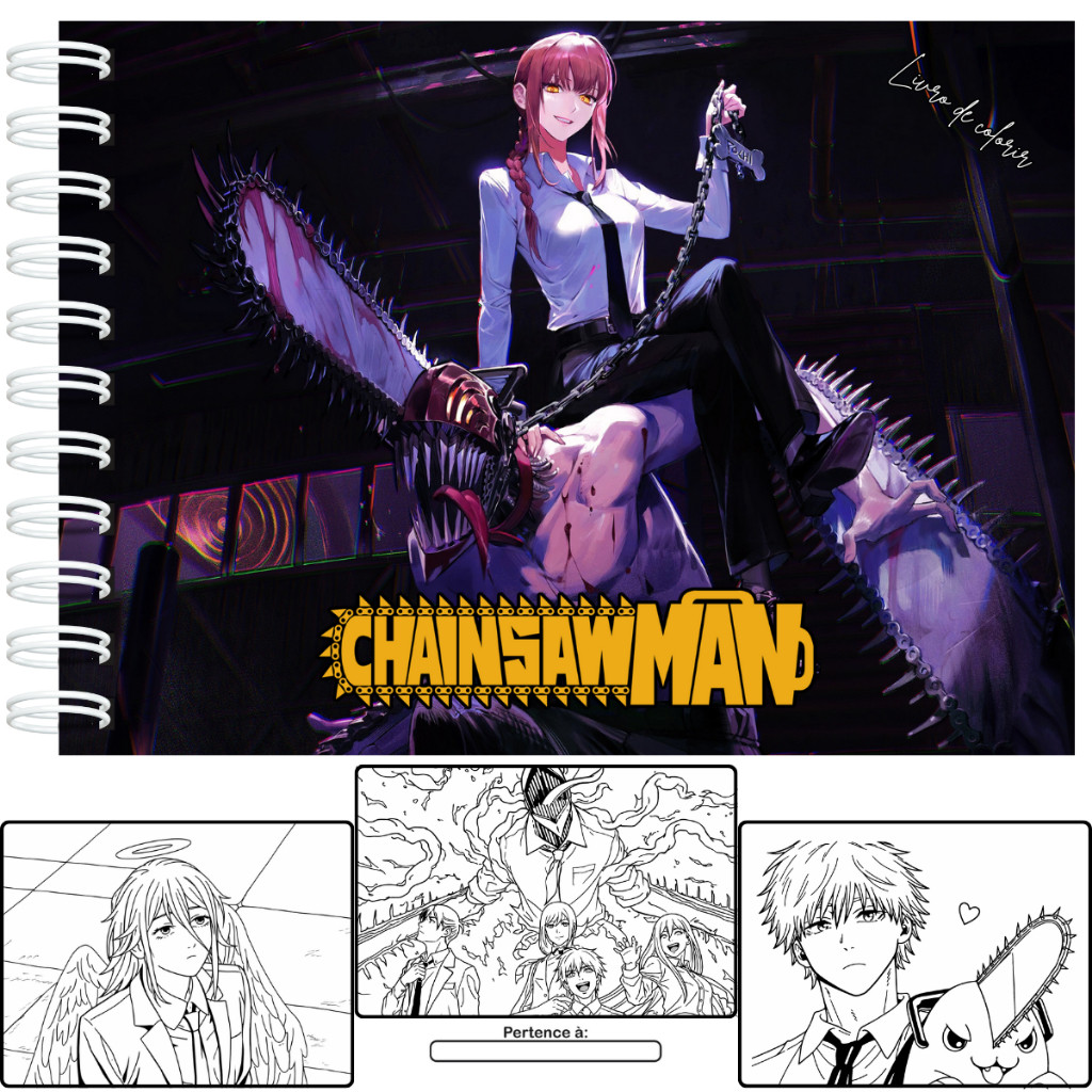 Livro de Colorir Chainsaw Man Capa Dura 50 Folhas 180g + Acetato