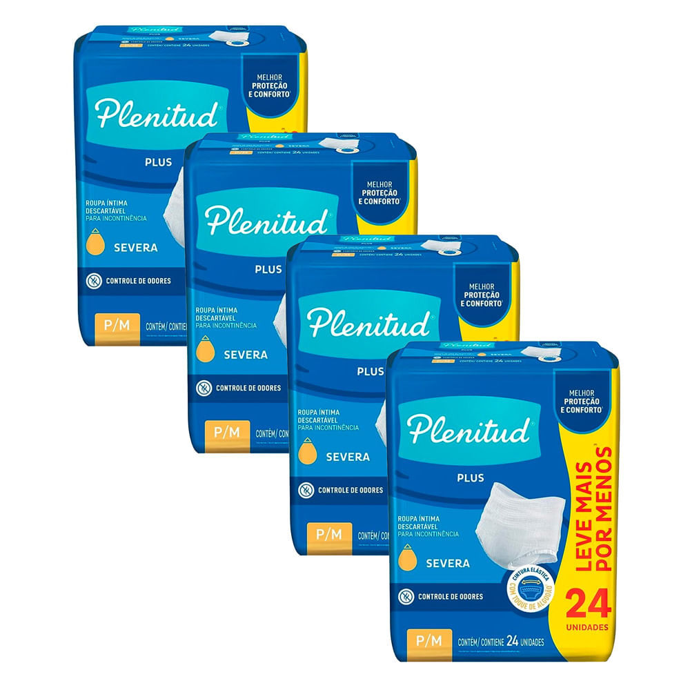 Kit 4 Roupa Íntima Plenitud Plus Unissex Tamanho P/M 24 Unidades Leve Mais Por Menos em Oferta na Shopee