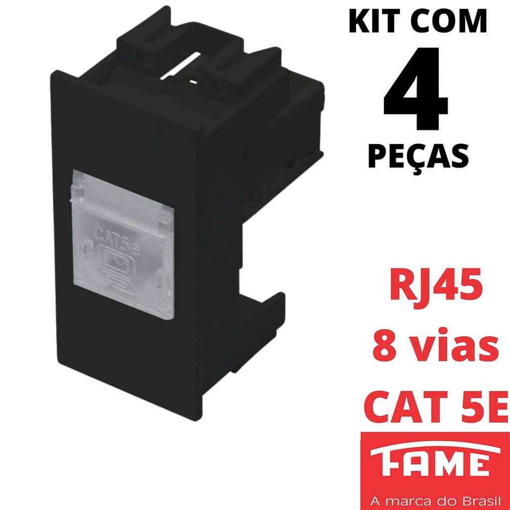4un Módulo Tomada Rede de Informatica RJ45 CAT 5E 8 Vias Habitat Black Preto FAME