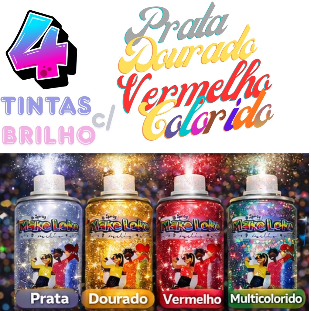 Combo 4 Tinta Colorido Cabelo c/ Brilho Festa Carnaval