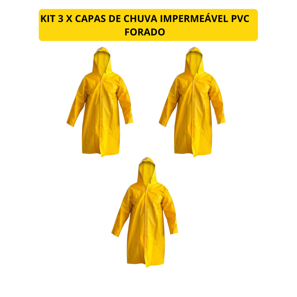 KIT 3 x Capa de Chuva Impermeável PVC Forrado com Capuz EPI em Oferta na Shopee