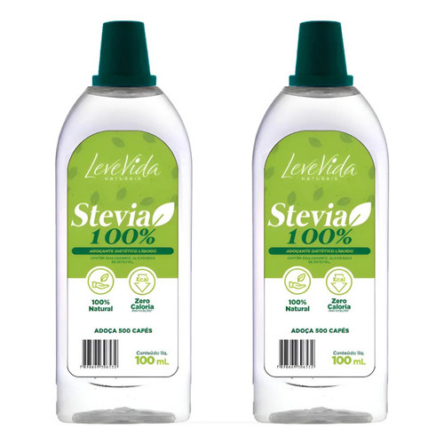 Kit 2x Adoçante Stevia Líquido 100% Natural 100ml Leve Vida em Oferta na Shopee