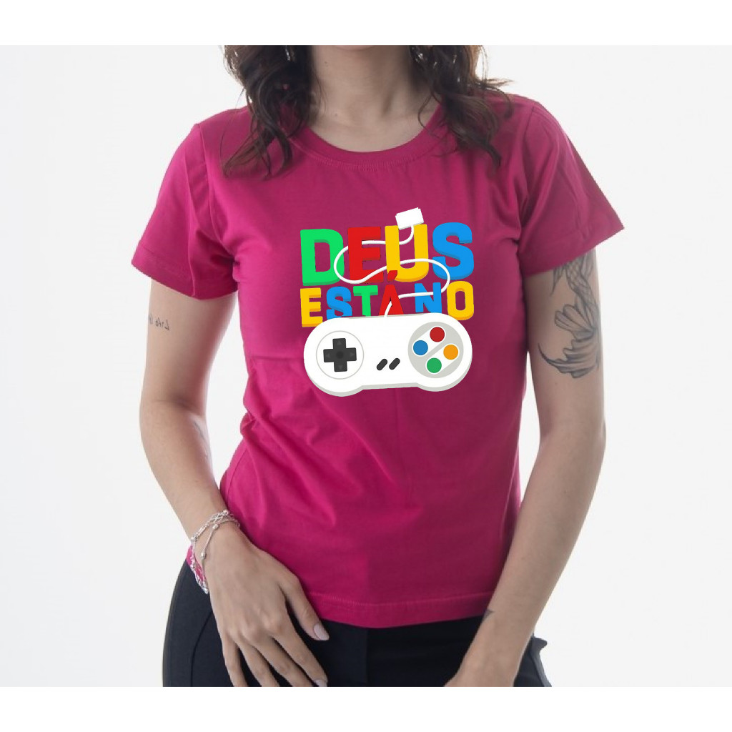 Camiseta Feminina T Shirt Estampa Cristã Deus Está No Controle 100% Algodão Gola Redonda Super Confortavel