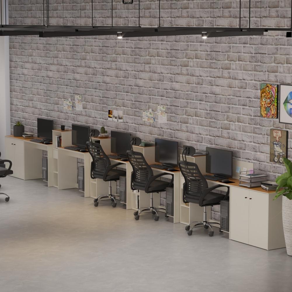 Conjunto de Escritório Office  Cancun 4 Estante Livreiro 2 Buffet e 5 Mesas 90cm - Vianossa