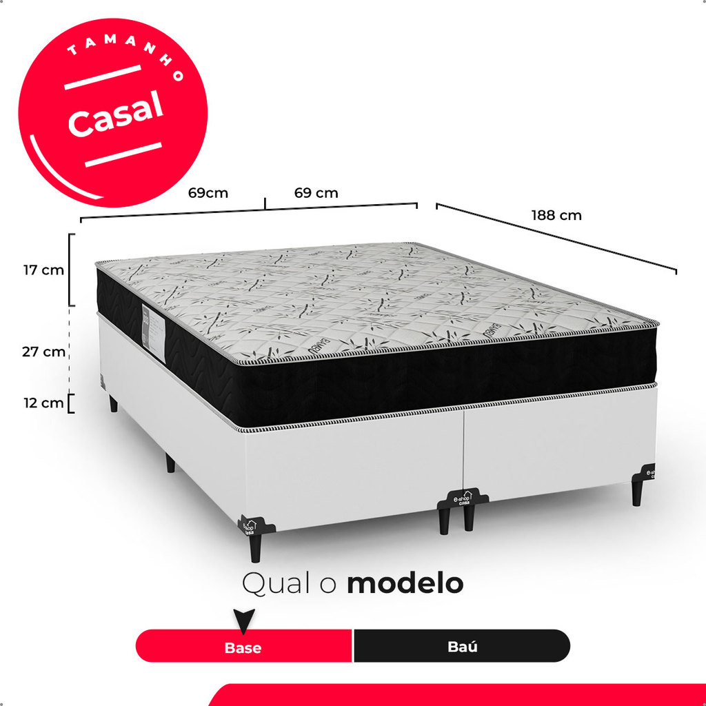Cama Box Casal Bipartido Couro Branco + Colchão D33 One Face Suede Preto - e-Shop Casa · foto 2