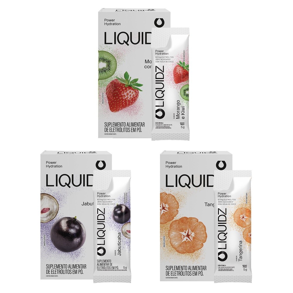 LIQUIDZ® - Eletrólitos Zero Açúcares - 3 Sabores - Kit 3 Caixas - 18 sachês