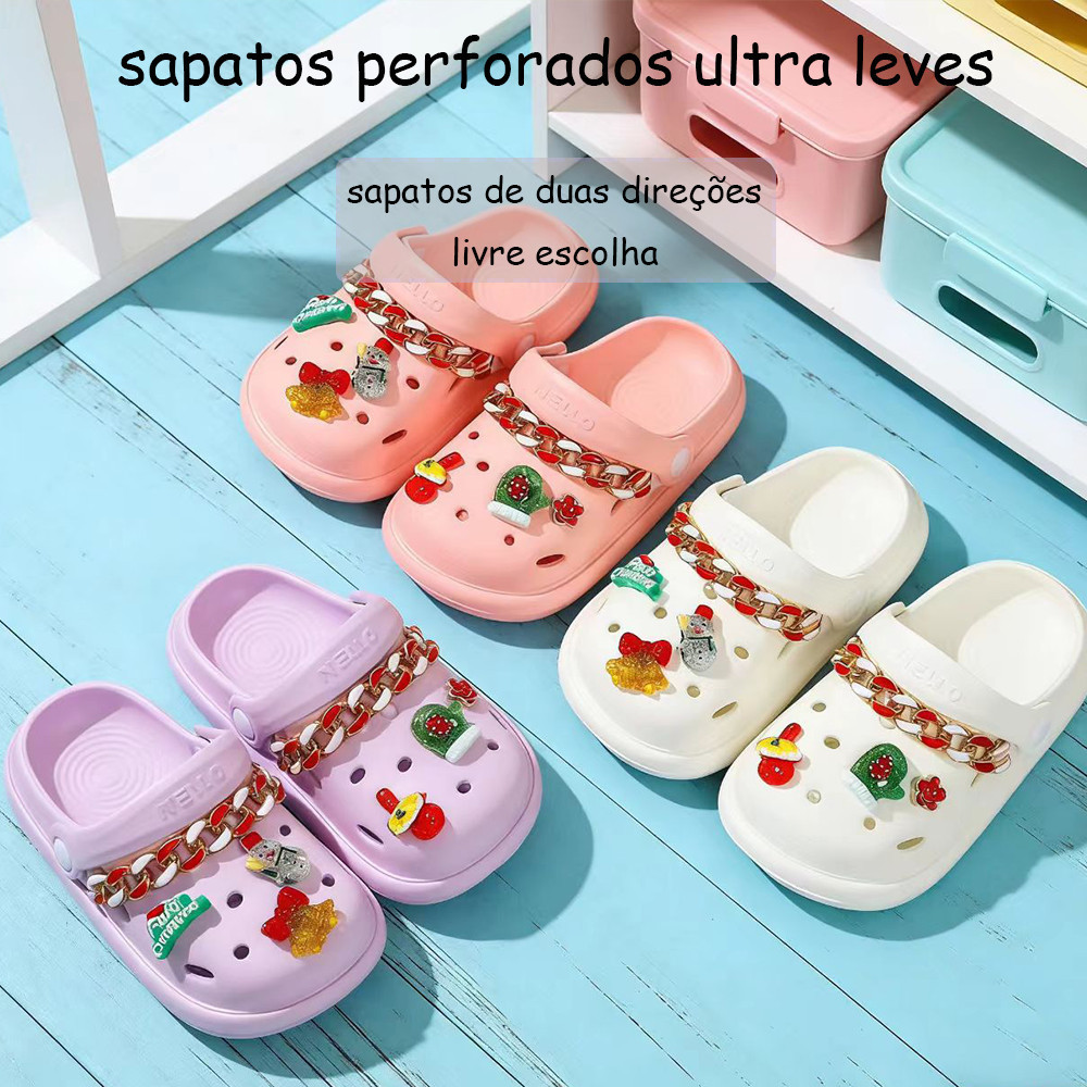 Babuche Infantil sandália meninas EVA leve macio enfeites intercambiáveis modelos bonitos solado antiderrapante