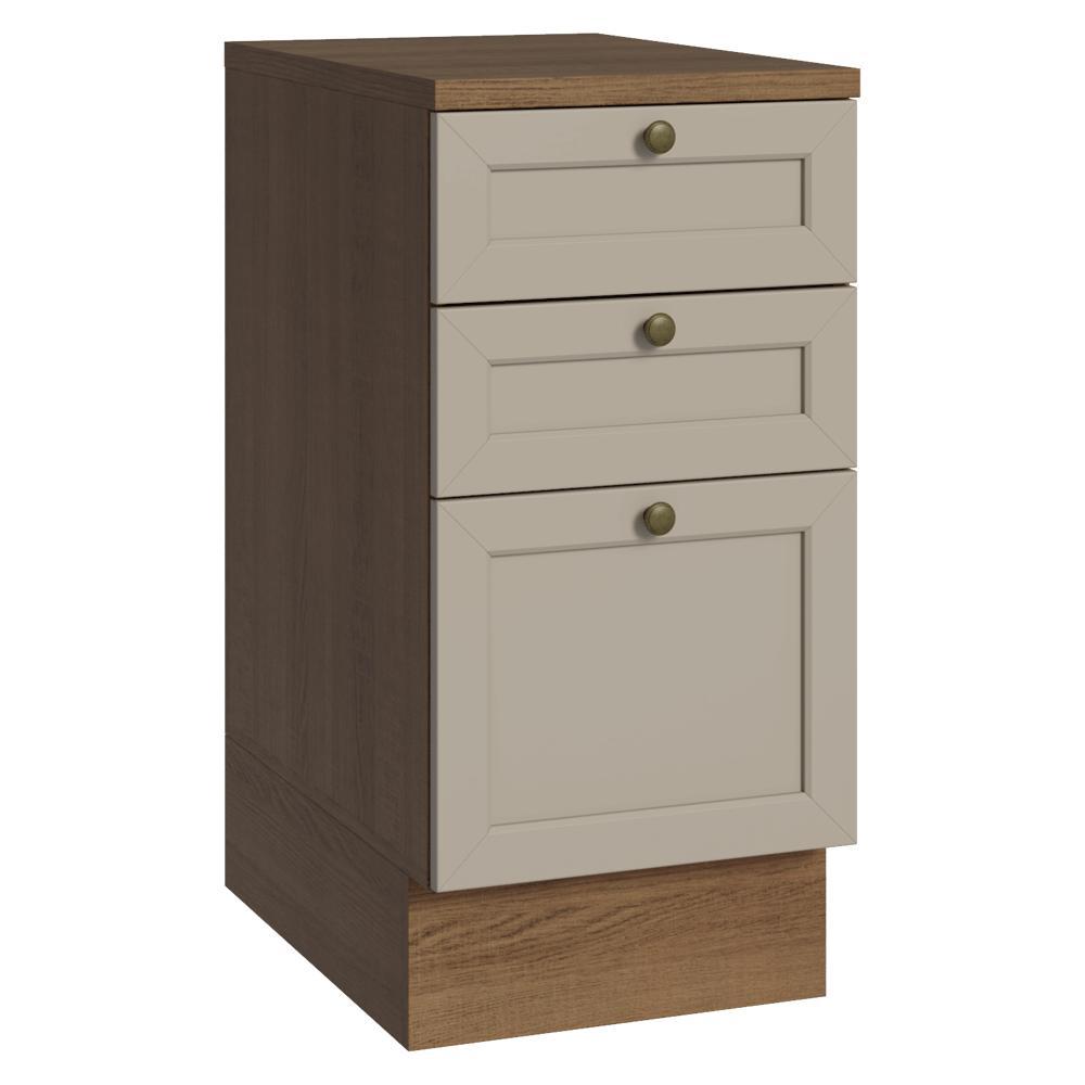 Balcão de Cozinha 40 cm 3 Gavetas Rustic/Crema Vik Madesa