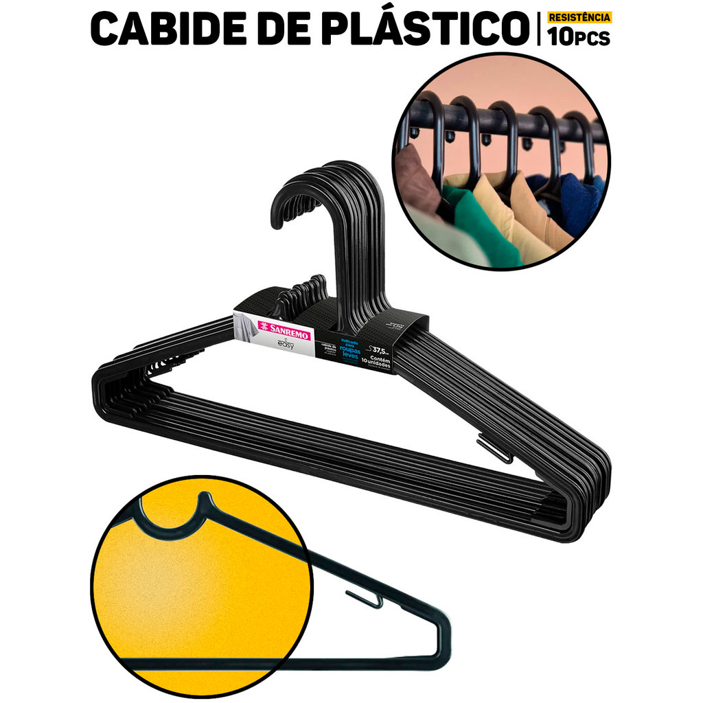Kit Cabide Adulto 10 Pçs Sanremo Organização Camisas Blusas Guarda Roupas em Oferta na Shopee
