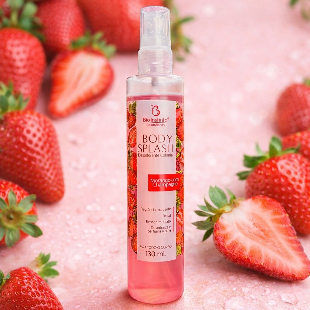 Body Splash Colônia Morango com Champagne Fragrância Marcante 130ml (cada) Bio Instinto