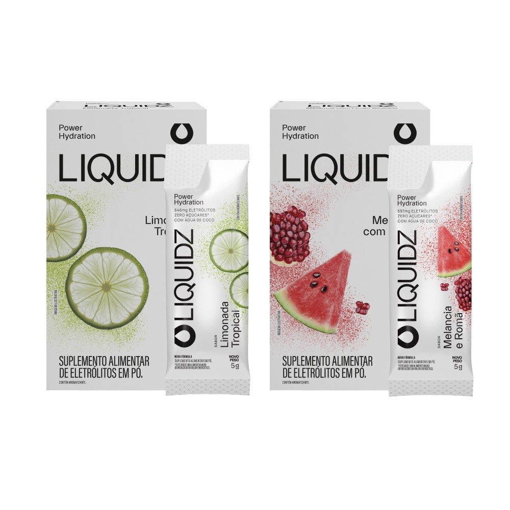 LIQUIDZ® - Eletrólitos Zero Açúcares - Limonada | Melancia - Kit 2 Caixas - 12 sachês