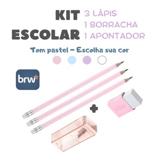 Kit Fofo Papelaria Fofa Com 3 Lápis + Borracha + Apontador Tom Pastel BRW - Kit Escolar em Oferta na Shopee