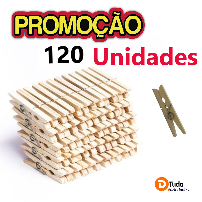 120 Unidades de Prendedores de Roupas, Madeira